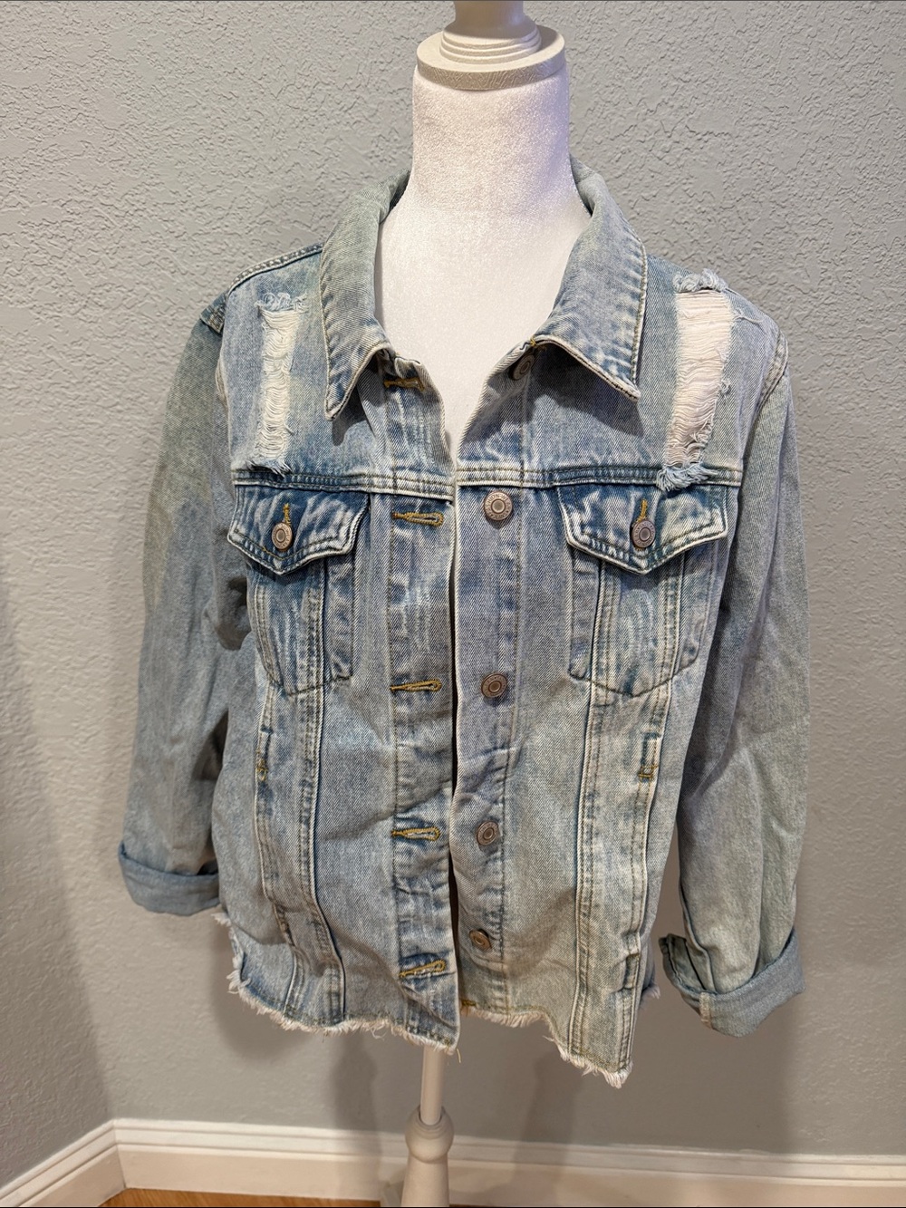 Light Wash Distressed Denim Jacket